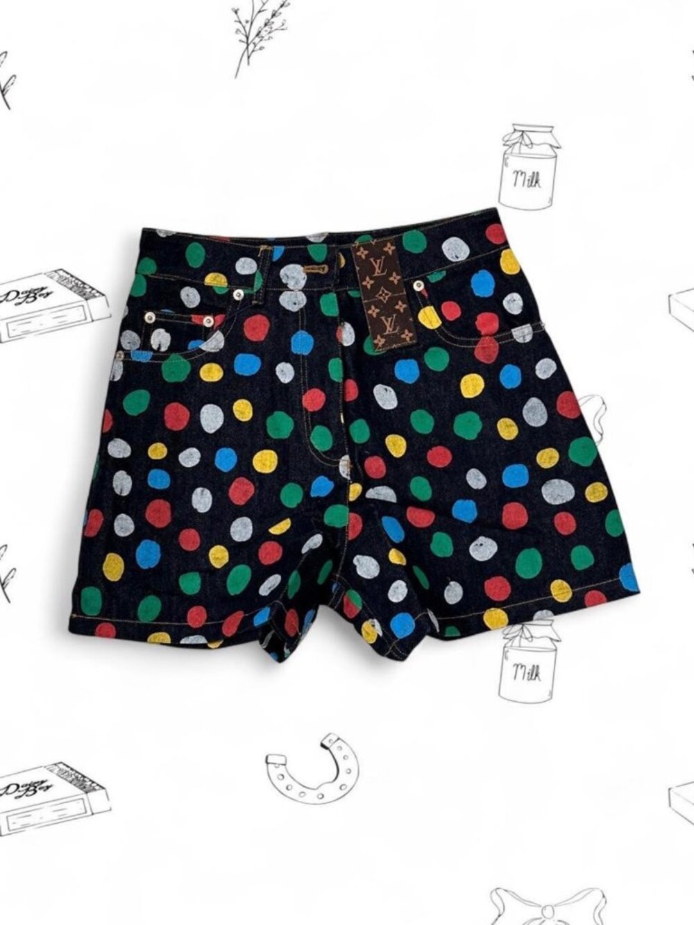 LV x Yayoi Kusama Polka Dot Monogram Denim Shorts SZ 36